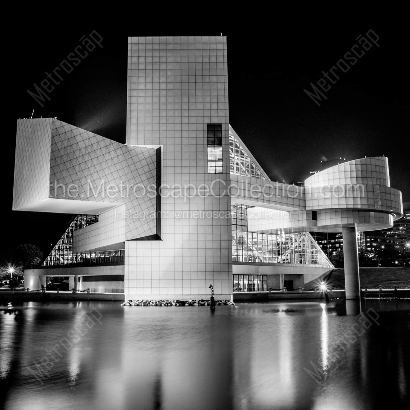 The Backside of the Rock and Roll Hall of Fame landscape black and white Photography The Backside of the Rock and Roll Hall of Fame landscape black and white Photography square crop