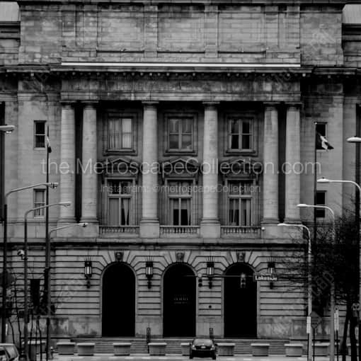 Matte Black WOOD Framed Black and White Cleveland Photograph: Cleveland City Hall in a Square Matte Black Wood Frame