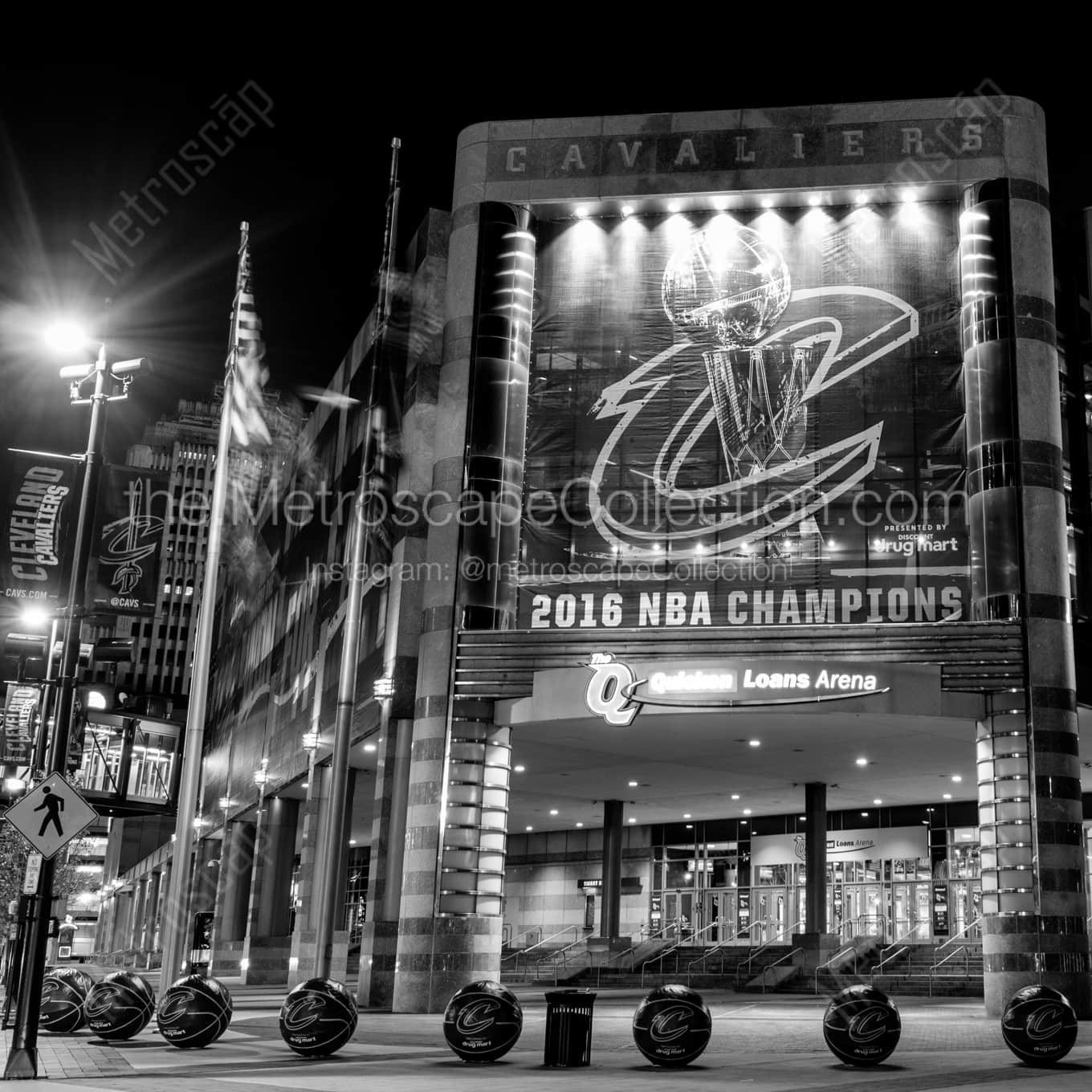 The Q at Night during the 2016 World Series landscape black and white Photography square crop
