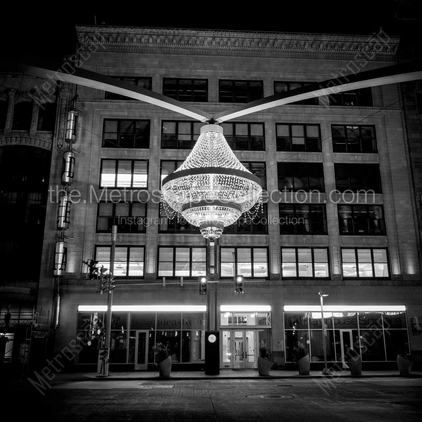 The Playhouse Square Chandelier at Night landscape black and white Photography square crop
