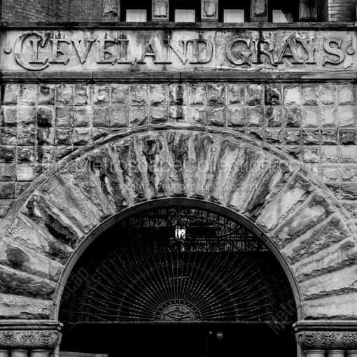 Matte Black WOOD Framed Black and White Cleveland Photograph: The Cleveland Grays Building in a Square Matte Black Wood Frame
