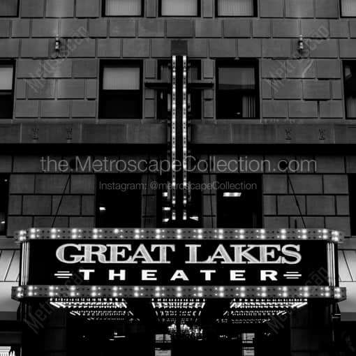 Matte Black WOOD Framed Black and White Cleveland Photograph: The Great Lakes Theater Marquee in a Square Matte Black Wood Frame
