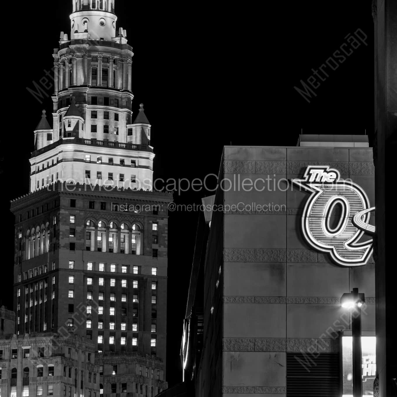 The Q and Terminal Tower at Night landscape black and white Photography The Q and Terminal Tower at Night landscape black and white Photography square crop