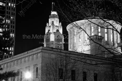 Columbus Black and White Photography of The Statehouse Rotunda and Top of LeVeque Tower The Statehouse Rotunda and Top of LeVeque Tower -- Columbus Black and White Photography