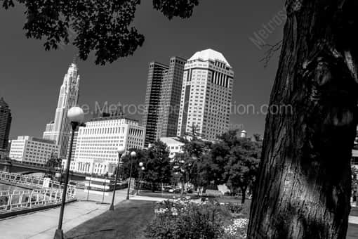 Columbus Black and White Photography of The Columbus Skyline from Bicentennial Park The Columbus Skyline from Bicentennial Park -- Columbus Black and White Photography