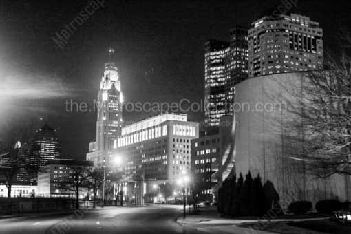 The LeVeque Tower and Ohio Supreme Court Building along Civic Center Drive -- Columbus Black and White Photos