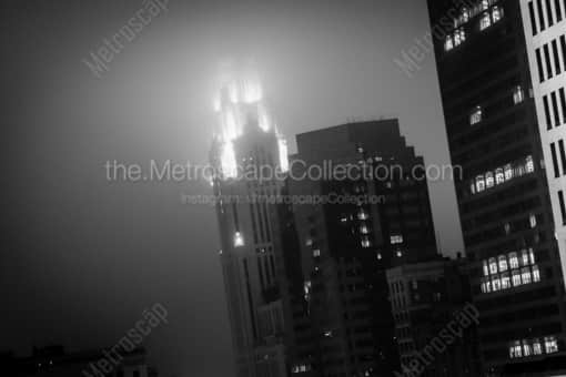 Fog Engulfs the Top of the LeVeque Tower -- Columbus Black and White Photos
