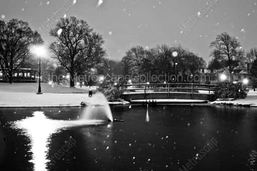 Columbus Black and White Photography of Schiller Park Pond Blanked by Falling Snow Schiller Park Pond Blanked by Falling Snow -- Columbus Black and White Photography
