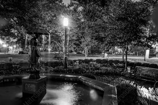Columbus Black and White Photography of The Umbrella Girl Fountain in Schiller Park The Umbrella Girl Fountain in Schiller Park -- Columbus Black and White Photography