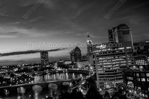 Columbus Black and White Photography of The Columbus Skyline at Dusk from Waterford Tower The Columbus Skyline at Dusk from Waterford Tower -- Columbus Black and White Photography