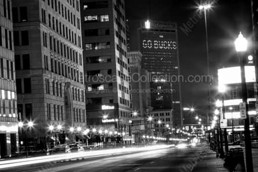Columbus Black and White Photography of North High Street and Go Bucks in the Nationwide Building North High Street and Go Bucks in the Nationwide Building -- Columbus Black and White Photography