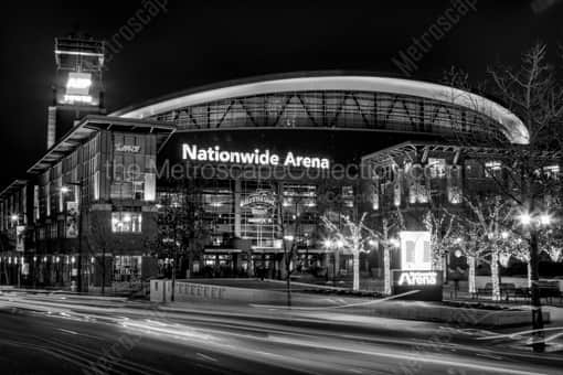 Columbus Black and White Photography of Nationwide Arena at Night from Front and Nationwide Boulevard Nationwide Arena at Night from Front and Nationwide Boulevard -- Columbus Black and White Photography