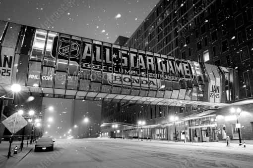 The Downtown Columbus Hilton Foot Bridge during the 2015 NHL All-Star Game -- Columbus Black and White Photos