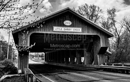 Columbus Black and White Photography of The Little Darby Creek Covered Bridge in West Jefferson Ohio The Little Darby Creek Covered Bridge in West Jefferson Ohio -- Columbus Black and White Photography