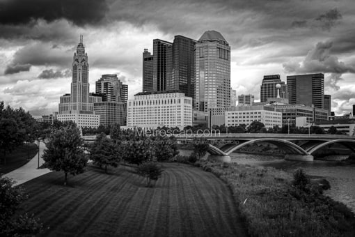 Columbus Black and White Photography of The Columbus City Skyline from the Lower Scioto Greenway The Columbus City Skyline from the Lower Scioto Greenway -- Columbus Black and White Photography