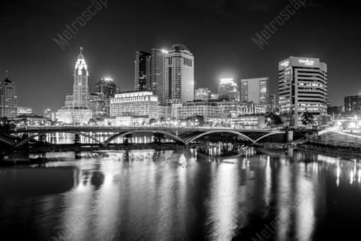 Columbus Black and White Photography of The Columbus Skyline and Town Street Bridge The Columbus Skyline and Town Street Bridge -- Columbus Black and White Photography