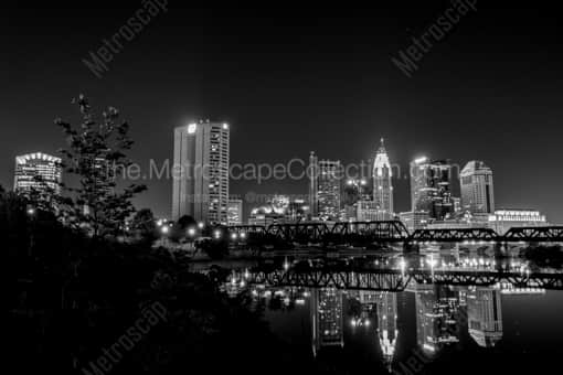 Columbus Black and White Photography of The Columbus Skyline Reflecting in the Scioto River The Columbus Skyline Reflecting in the Scioto River -- Columbus Black and White Photography