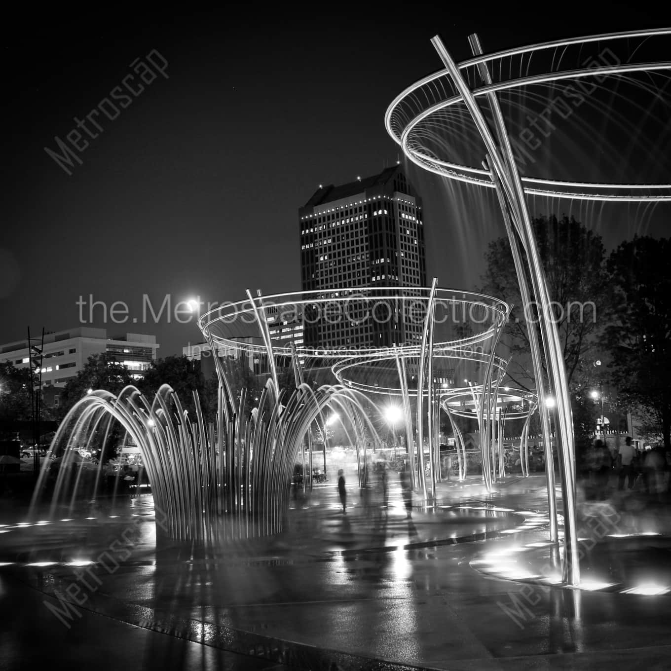 The New Scioto Mile Fountains landscape black and white Photography The New Scioto Mile Fountains landscape black and white Photography square crop