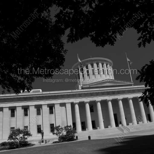Matte Black WOOD Framed Black and White Columbus Photograph: The Ohio Statehouse Lawn in a Square Matte Black Wood Frame