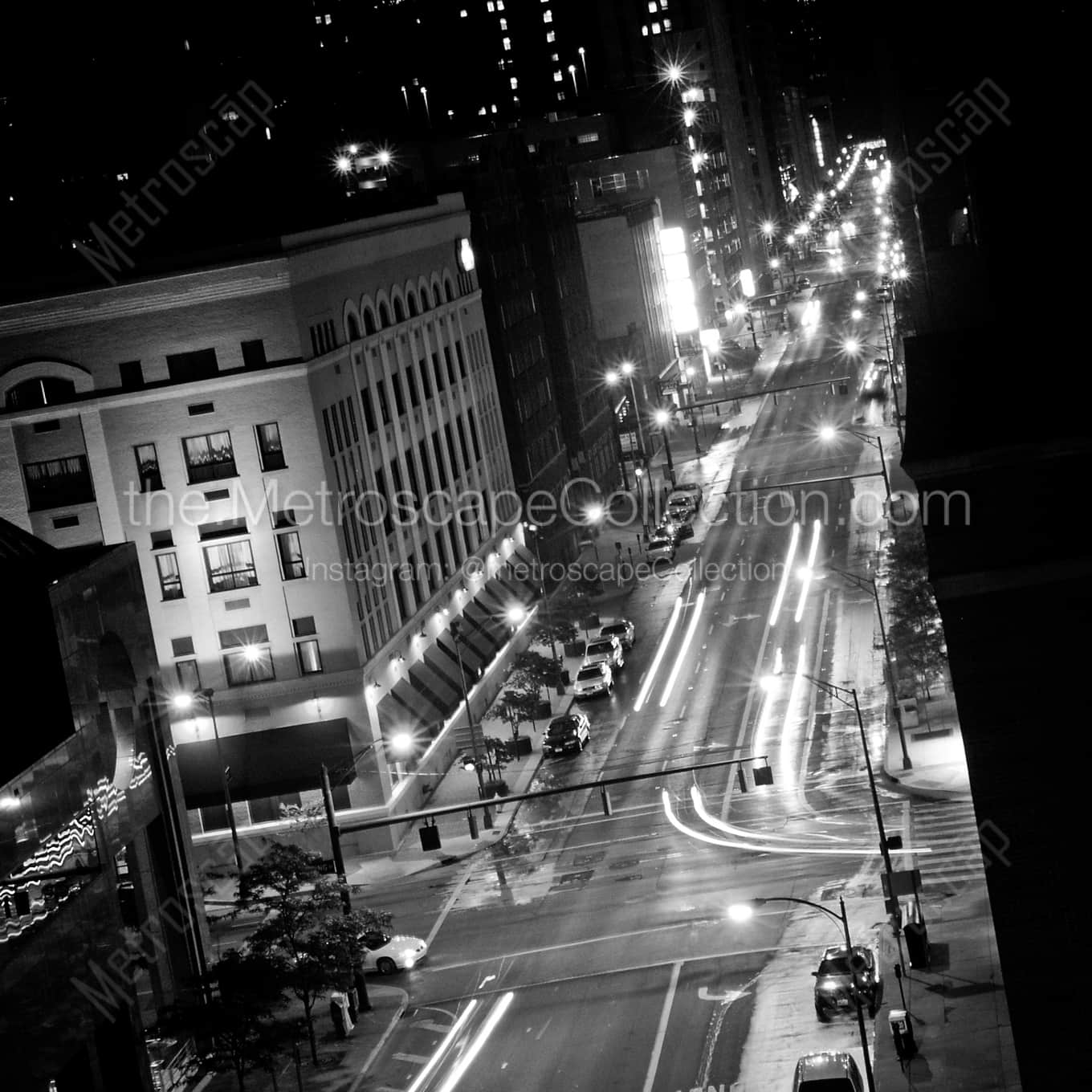 Front Street Cityscape at Night landscape black and white Photography Front Street Cityscape at Night landscape black and white Photography square crop