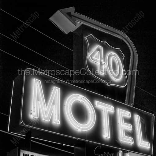 Columbus Black and White Photography of The Route 40 Motel Neon Sign on West Broad Street The Route 40 Motel Neon Sign on West Broad Street -- Columbus Black and White Photography