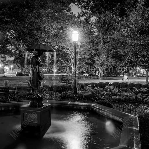 Matte Black WOOD Framed Black and White Columbus Photograph: The Umbrella Girl Fountain in Schiller Park in a Square Matte Black Wood Frame