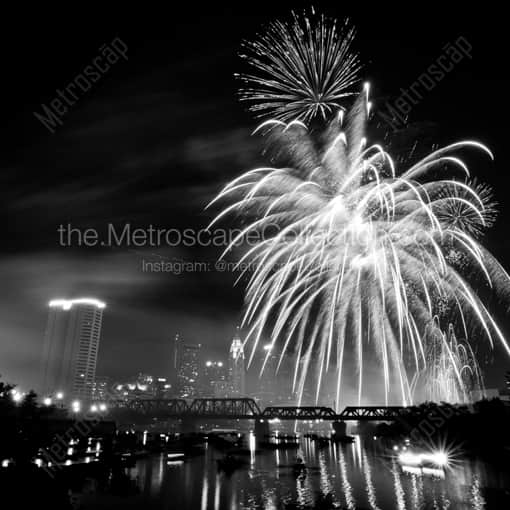 Matte Black WOOD Framed Black and White Columbus Photograph: Red White and Boom 2011 in a Square Matte Black Wood Frame