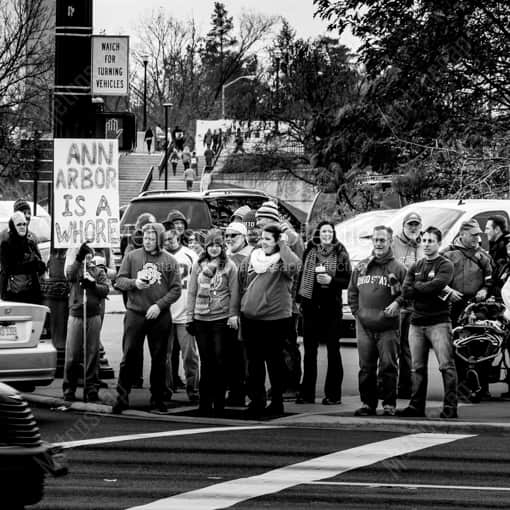 Matte Black WOOD Framed Black and White Columbus Photograph: Ann Arbor is a Whore Sign in a Square Matte Black Wood Frame