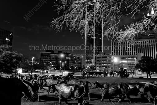 The Bronze Cattle Drive in Dallas -- Dallas Black and White Photography