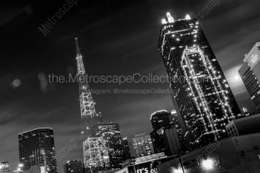Downtown Dallas under a nearly Full Moon -- Dallas Black and White Photography