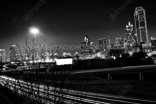 Downtown Dallas from above Interstate 35 -- Dallas Black and White Photography