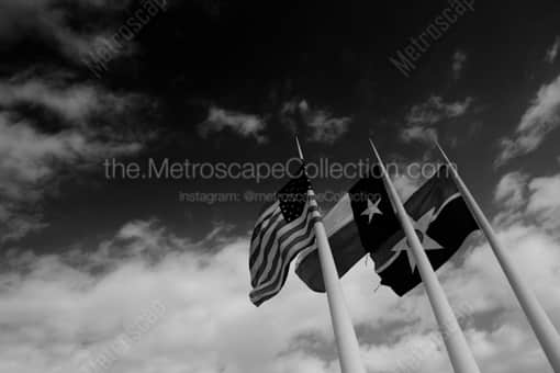 Dallas Black and White Photography of Huge American Texas and Dallas Flags at Dallas City Hall Huge American Texas and Dallas Flags at Dallas City Hall -- Dallas Black and White Photography