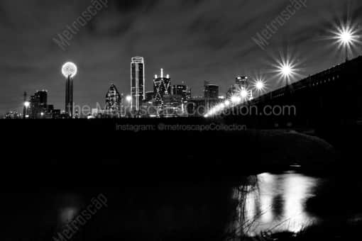 Dallas Black and White Photography of The Dallas Skyline from the Trinity Riverbed The Dallas Skyline from the Trinity Riverbed -- Dallas Black and White Photography