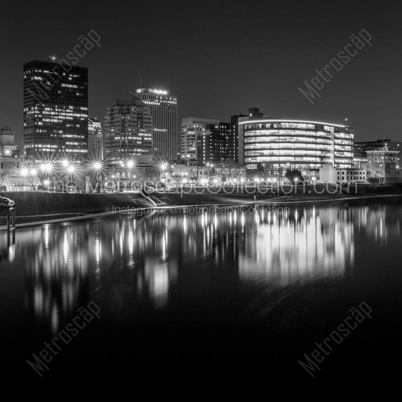 Downtown Dayton Skyline from Riverside Drive landscape black and white Photography square crop