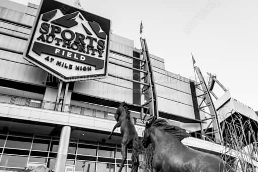Mile High Stadium Broncos in the Creek -- Denver Black and White Photography