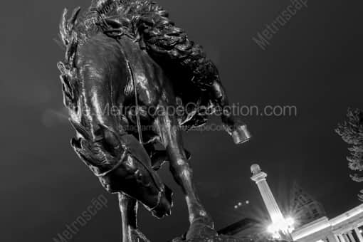 Denver Black and White Photography of The Bronco Buster Statue in Downtown Denver The Bronco Buster Statue in Downtown Denver -- Denver Black and White Photography