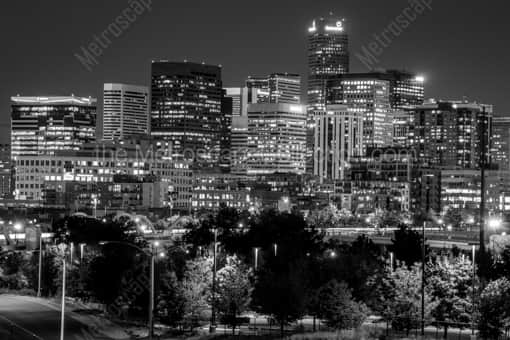 Downtown Denver from Centennial Park -- Denver Black and White Photography
