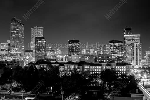 The Denver Skyline from Downing and 20th -- Denver Black and White Photography