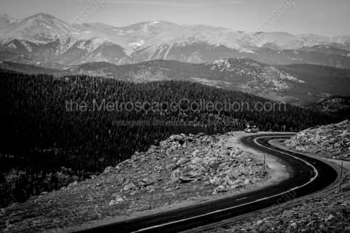 A Hairpin turn on Mt Evans Road -- Denver Black and White Photography
