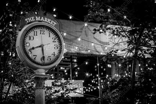 The Market Clock in Larimer Square -- Denver Black and White Photography