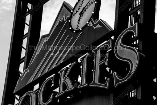 The Colorado Rockies Sign -- Denver Black and White Photography