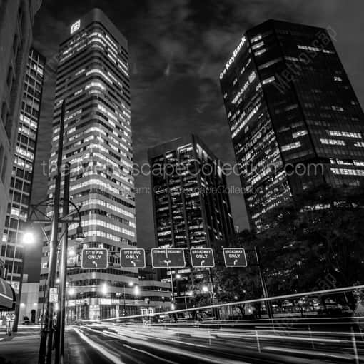 Matte Black WOOD Framed Black and White Denver Photograph: The Intersection of Broadway and 17th in Downtown Denver in a Square Matte Black Wood Frame