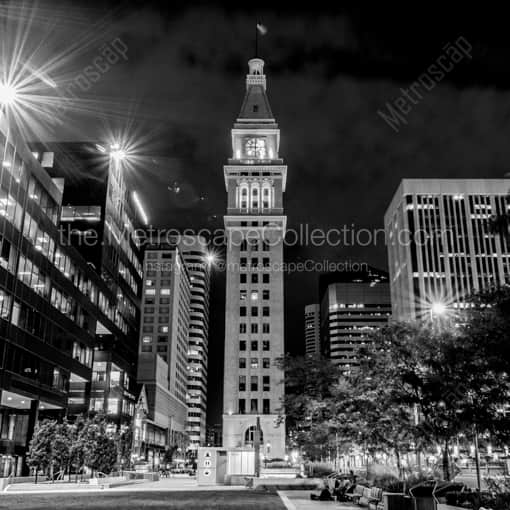 Matte Black WOOD Framed Black and White Denver Photograph: The Daniels and Fisher Building in a Square Matte Black Wood Frame