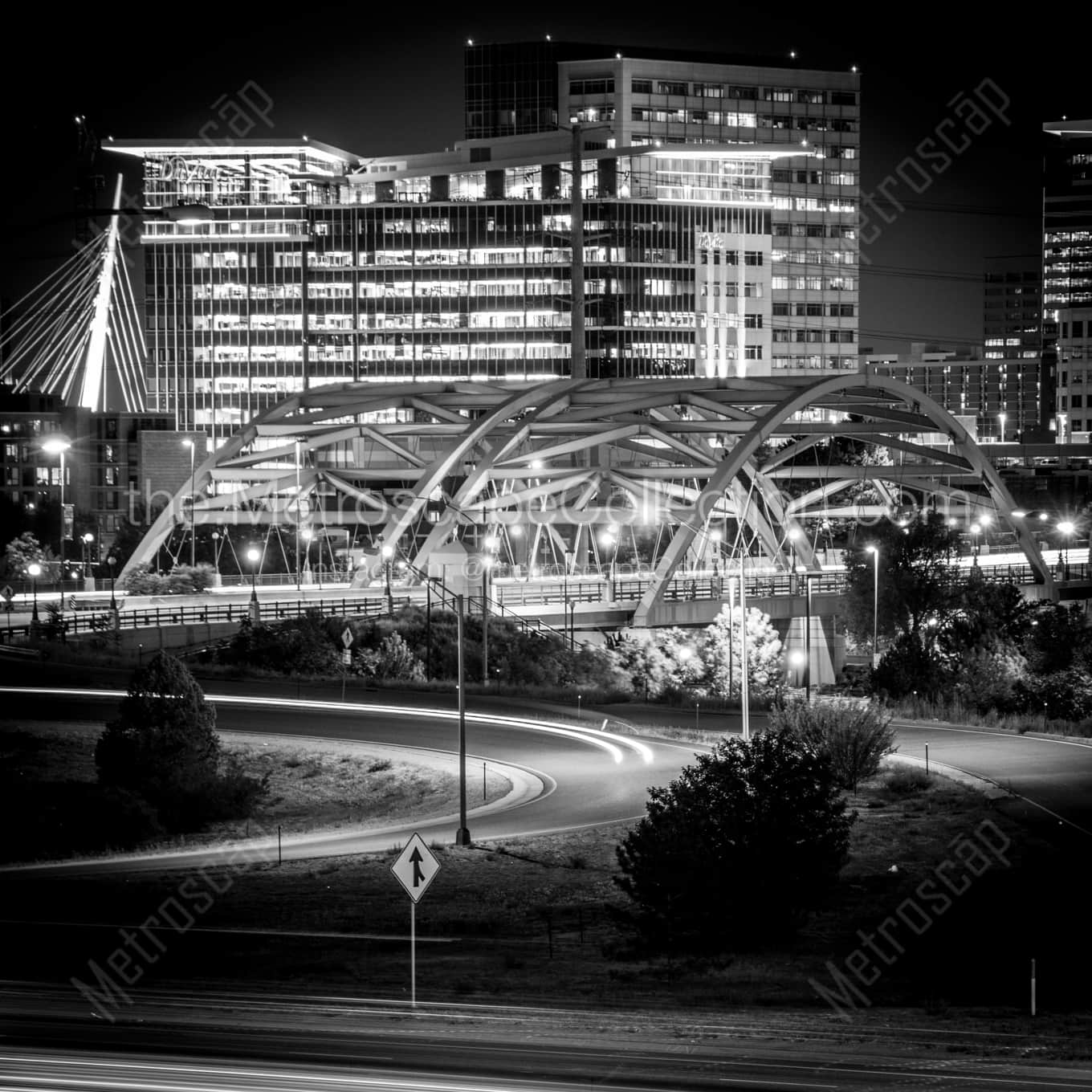 The Speer Boulevard Bridge over the Platt River landscape black and white Photography The Speer Boulevard Bridge over the Platt River landscape black and white Photography square crop