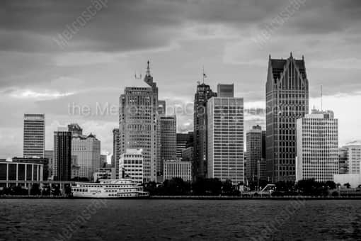 The Detroit Skyline from Windsor -- Detroit Black and White Photography