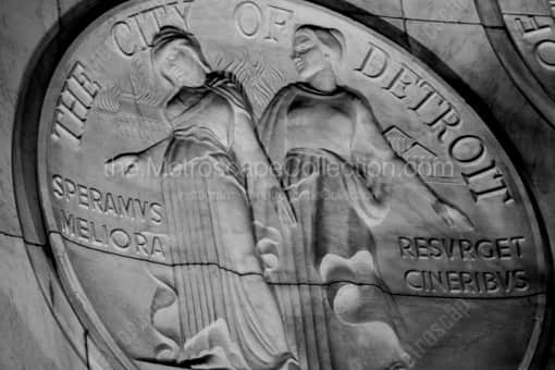 The City of Detroit Seal at Night -- Detroit Black and White Photography