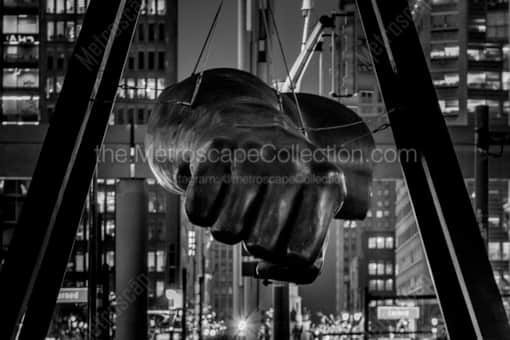 The Joe Louis Fist at Night -- Detroit Black and White Photography