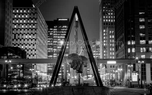 Detroit Black and White Photography of The Joe Louis Fist at Woodward and Jefferson The Joe Louis Fist at Woodward and Jefferson -- Detroit Black and White Photography