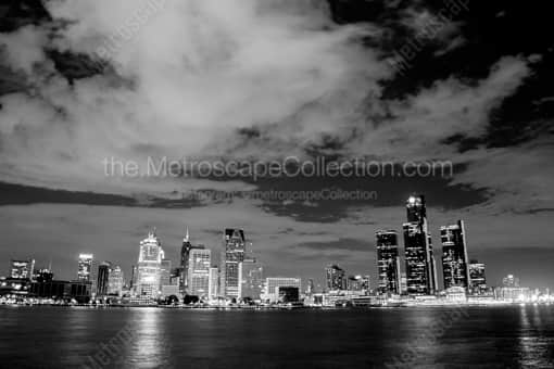 The Detroit Skyline from Windsor Ontario -- Detroit Black and White Photography