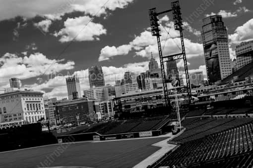 The Detroit Skyline from Comerica Park -- Detroit Black and White Photography